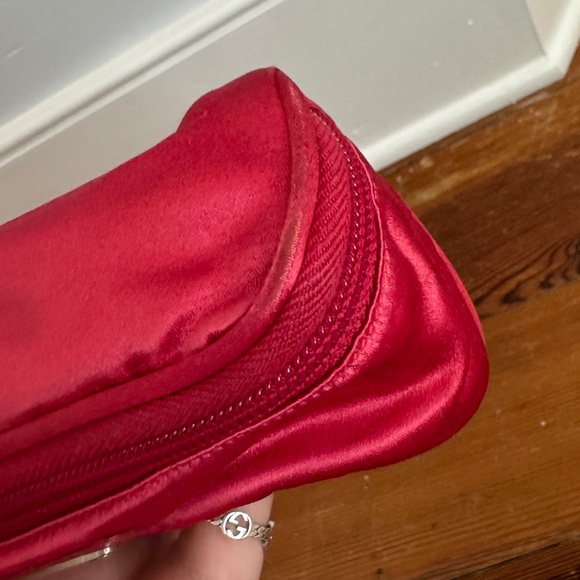 Prada Logo Pouch Cosmetics Red Nylon Leather Roll Out Authentic - Picture 14 of 15